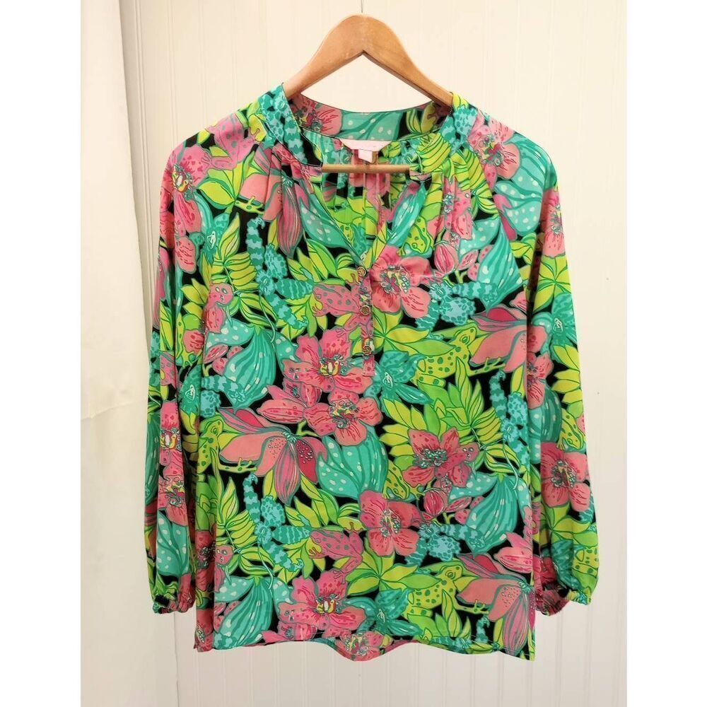 Lilly Pulitzer long sleeved 100% silk blouse. Size XS ( measures larger)